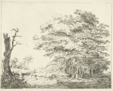 Landscape with farm and figures among trees, Hermanus van Brussel, c. 1800 - in or before 1815