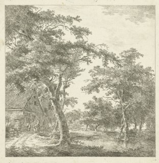 Three figures on a bridge before a house, print maker: Hermanus van Brussel, c. 1800 - in or before
