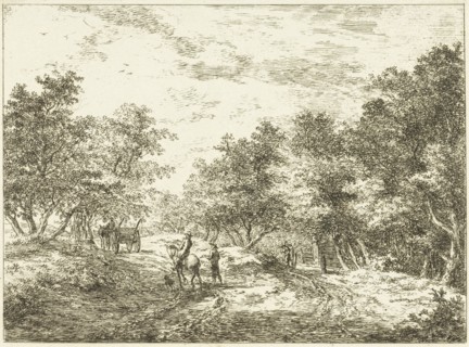 Path through the forest with wagon, walker and rider, Hermanus van Brussel, c. 1800 - in or before