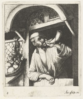 Baker blows a horn, Abraham Bloteling, 1655 - 1690