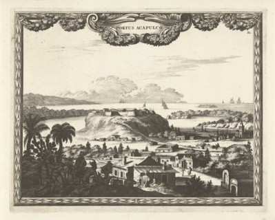 View of port and fortress in Acapulco, Thomas Doesburgh, Johannes Covens and Cornelis Mortier,