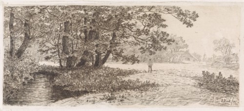 Landscape with trees along the water, Elias Stark, 1887