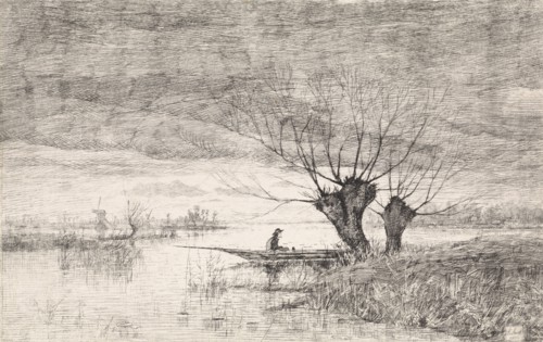 River Landscape with a man in a boat, Elias Stark, 1886