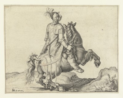 Horseman with gun, seen from the back, Jacob de Gheyn II, 1599