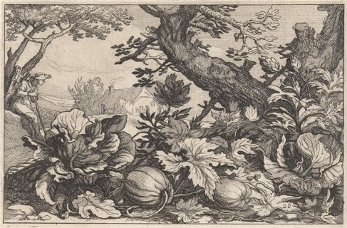 Landscape with pumpkins and coal, Claes Jansz. Visscher (II), Abraham Bloemaert, BoÃ«tius Adamsz.