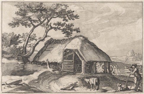 Farm and shepherd with dog and goat, Claes Jansz. Visscher (II), Abraham Bloemaert, BoÃ«tius Adamsz