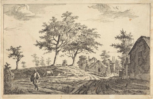 View of a road through a village, print maker: Adrianus Serné, 1783 - 1853