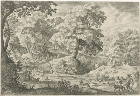 Deer hunting in a swamp, Jan van Londerseel, 1602 - 1625