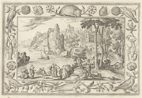 Moses is found by the daughter of the Pharaoh, print maker: Adriaen Collaert, Hans Bol, Eduwart van