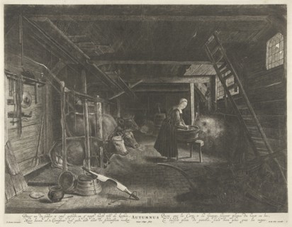 Stable with cows: the autumn season, print maker: Pieter Nolpe, Pieter Symonsz. Potter, Frederik de