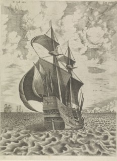 Warship towards the harbor, print maker: Frans Huys, Pieter Brueghel I, Hieronymus Cock, 1561 -