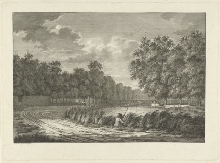 Landscape with a fisherman on the shore of the river the Gein, The Netherlands, print maker: Jan