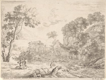Landscape with Waterfall, Anonymous, Herman van Swanevelt, Herman van Swanevelt, 1650 - 1705