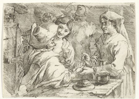 Fortune teller with a customer, Jan van Ossenbeeck, 1647 - 1674