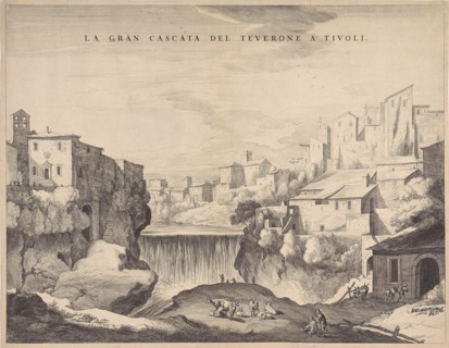 View of a waterfall near Tivoli, Rome Italy, possibly Cornelis Visscher II, 1638-1658