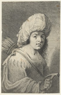 Portrait of a boy with turban, quiver and hammer, print maker: Pieter Fransz. de Grebber, 1610 -