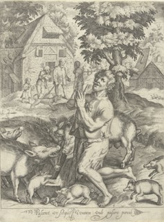 Prodigal son as a swineherd, Nicolaes de Bruyn, 1581-1656