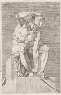 Figure from the Sistine Chapel, Rome Italy, print maker: Dirck Volckertsz Coornhert attributed to,