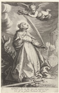 Saint Barbara with palm and sword, BoÃ«tius Adamsz. Bolswert, Abraham Bloemaert, 1610 - 1614