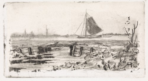 Sailing ship on a river, Elias Stark, 1859 - 1888