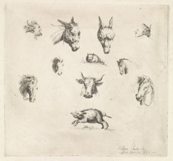 Animal heads and satyrs, print maker: William Bikker-Top, 1823