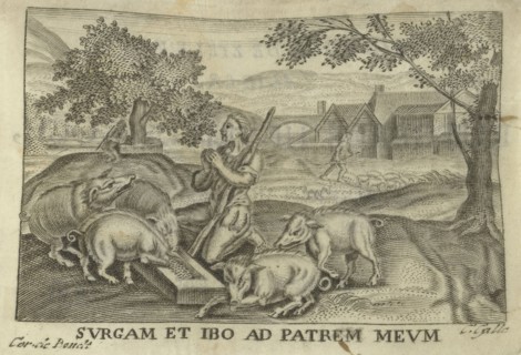 The prodigal son as a swineherd, Cornelis Galle (II), Cornelis Galle (III), Cornelis de Bout, 1670