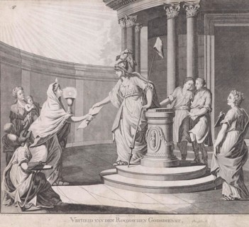 Allegory equating the Roman Catholic religion with other denominations, 1799, print maker: Carel