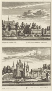 Alkmaar with city gates and the Great Church, Grote Kerk, The Netherlands
