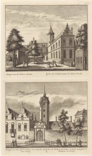 Alkmaar with Nieuwe Doelen and the Hof van Sonoy, The Netherlands, print maker: Leonard Schenk,
