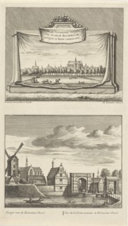 Two views in Alkmaar with the Great Church, The Netherlands, Leonard Schenk, 1746