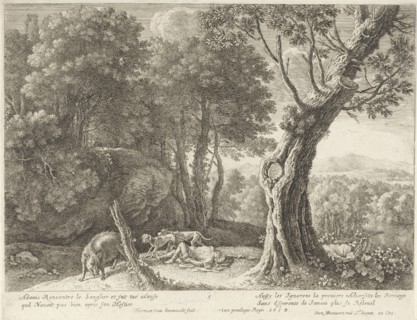Death of Adonis, Herman van Swanevelt, Henri Bonnart (I), Lodewijk XIV (koning van Frankrijk), 1654