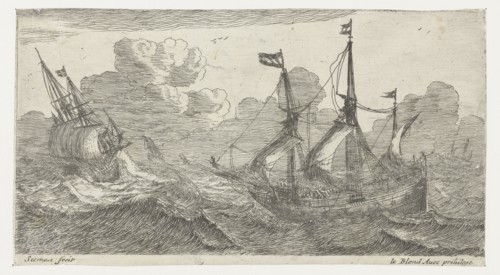 Sailing in rough seas, Anonymous, Le Blond, 1650 - c. 1709