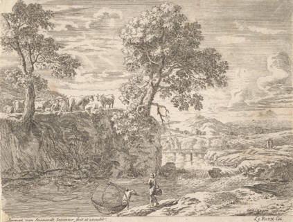 River landscape with cows, Anonymous, Herman van Swanevelt, Herman van Swanevelt, 1650 - 1705