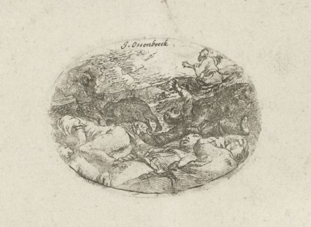 Two bears tear apart the children of Bethel, Jan van Ossenbeeck, 1647 - 1674