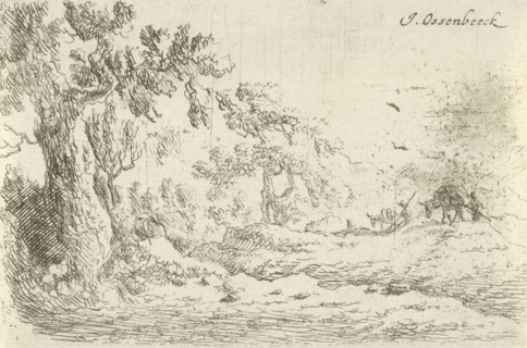 Landscape with two donkey keepers, Jan van Ossenbeeck, 1647-1674