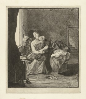 Mother with sleeping child, print maker: Louis Bernard Coclers, 1756 - 1817
