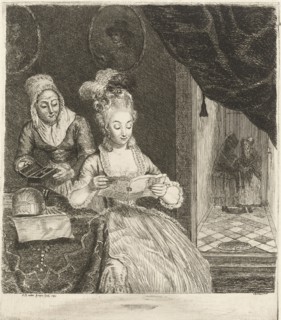 Young woman reading a letter, Louis Bernard Coclers, 1780