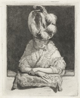 Portrait of a Young Woman with hat looking out of the window, Louis Bernard Coclers, 1756 - 1817