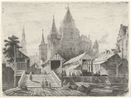 View of the Nieuwmarkt in Amsterdam, The Netherlands, Lambertus Hardenberg 1822-1900, 1849