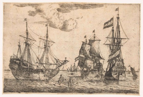 Three moored sailing boats, Reinier Nooms, 1650 - 1664