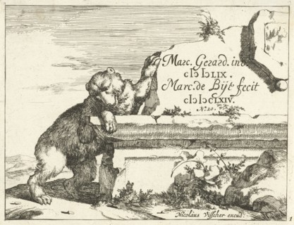 Bear near stone wall, Marcus de Bye, Nicolaes Visscher (I), 1664