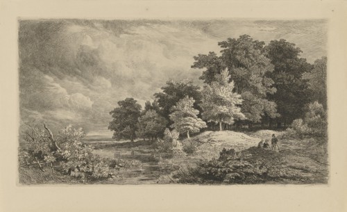 Landscape with Figures on a forest path, print maker: Remigius Adrianus Haanen, 1849