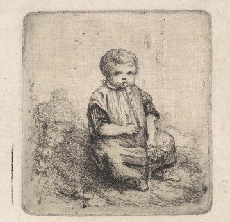 Little boy blowing on a whistle, Theodore Schaepkens, 1825-1883