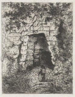 Figure before an opening in a old exterior wall, Arnoud Schaepkens, 1831 - 1904