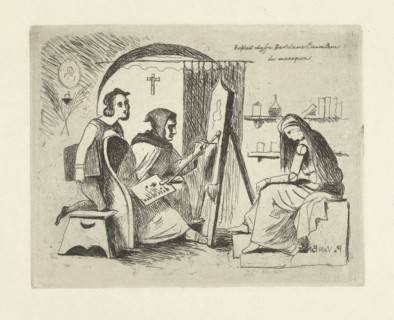 Raphael and Fra Bartolommeo working on a self-made doll, Philippus Jacobus van Bree, c. 1816 - c.