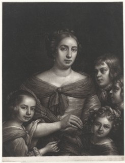 Portrait of a mother with four children, Wallerant Vaillant, 1658 - 1677