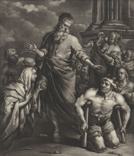 Peter heals a crippled person before the temple, Jan van Somer, 1655-1700
