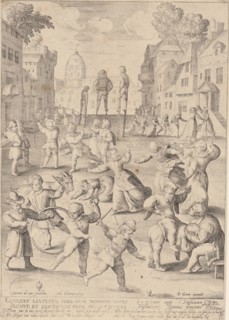First life phase of ten years, with children playing, Nicolaes de Bruyn, Pieter Goos, 1598 - 1602