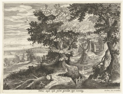 Landscape with Tobias and the Archangel Raphael cleaning fish, Johan Barra, Giovanni Domenico