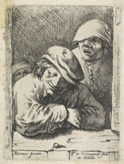Three farmers at a window, Frans van den Wijngaerde, 1636 - 1679